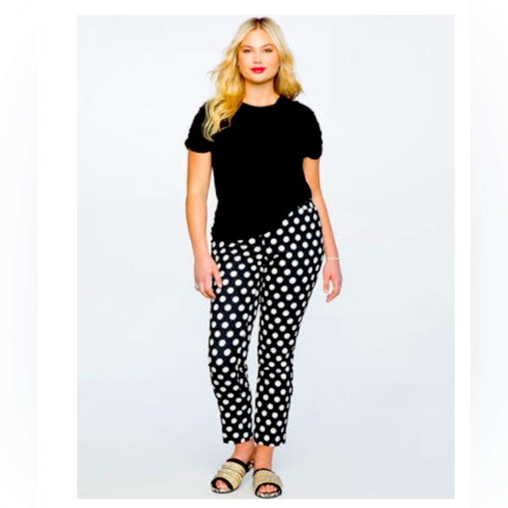 Eloquii Black and White Polka Dot Straight Leg Pants